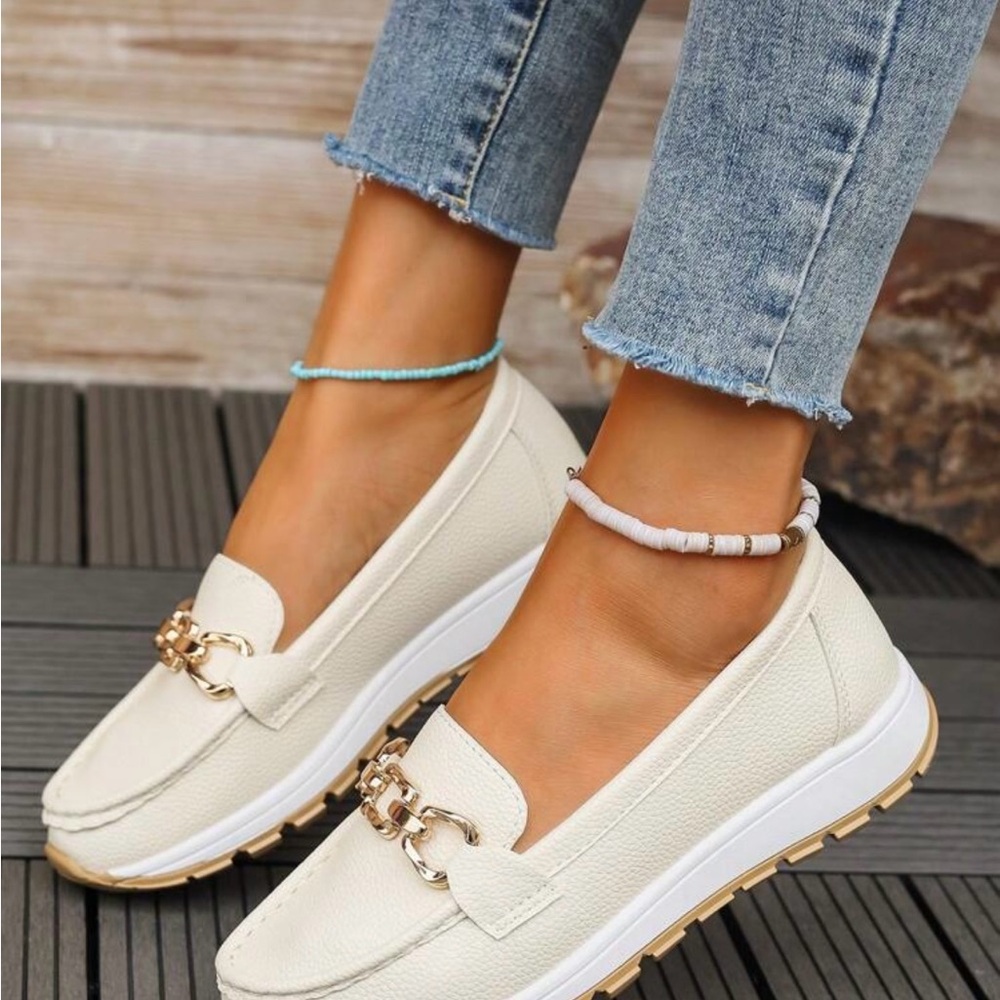 Elegant Cream Loafers with Gold Accent